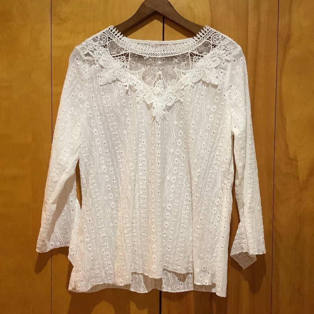 Unbranded Lace Blouse Womens XL White Knit Victorian Edwardian Style Steampunk